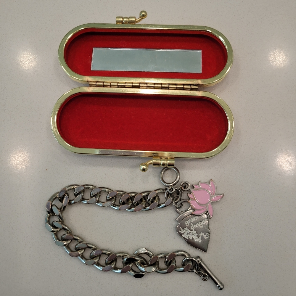 Pink lotus green dragon charm